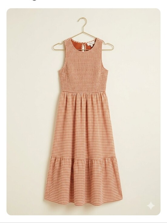 Japna Dresses & Skirts - Japna orange and white gingham smocked sleeveless midi dress Size Med